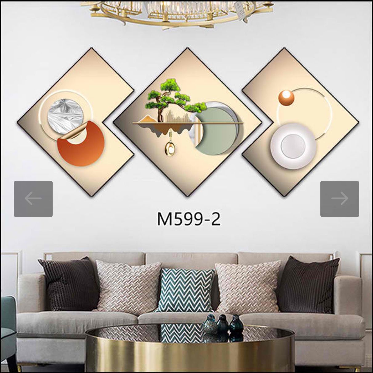 3 Piece 3D Abstract Art Crystal Porcelain Painting with Aluminum Alloy Frame 50x50cm