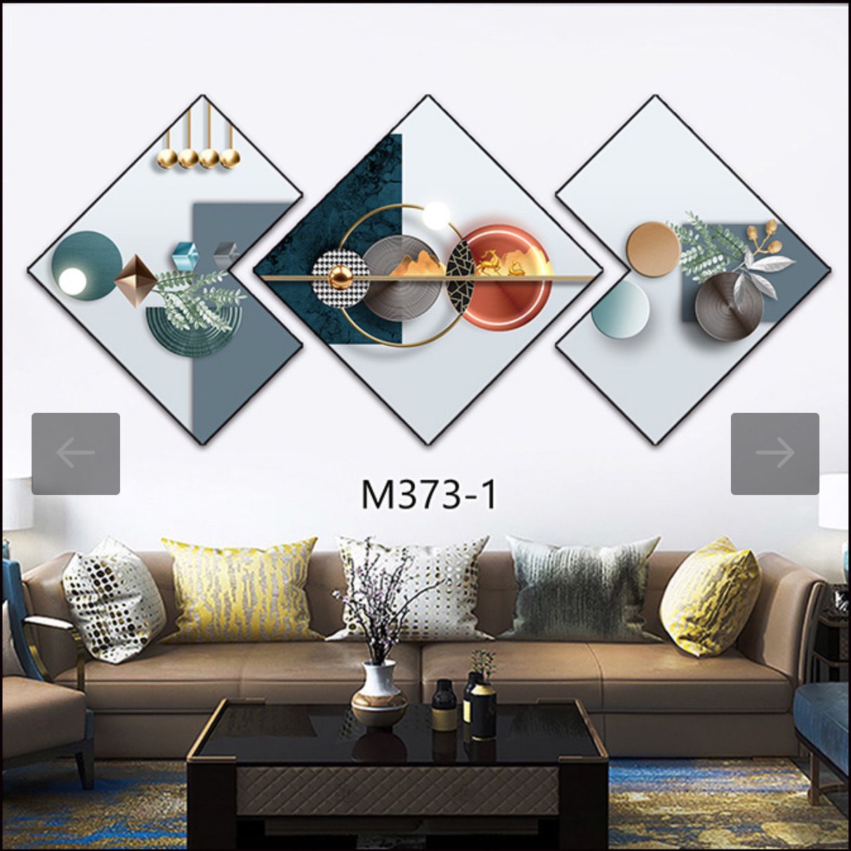 3 Piece 3D Abstract Art Crystal Porcelain Painting with Aluminum Alloy Frame 50x50cm