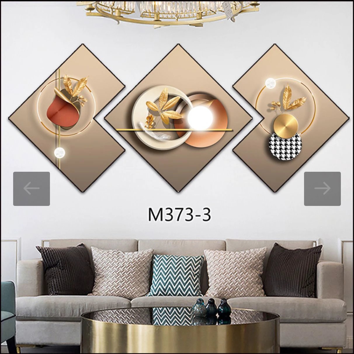 3 Piece 3D Abstract Art Crystal Porcelain Painting with Aluminum Alloy Frame 50x50cm Decor Paintings