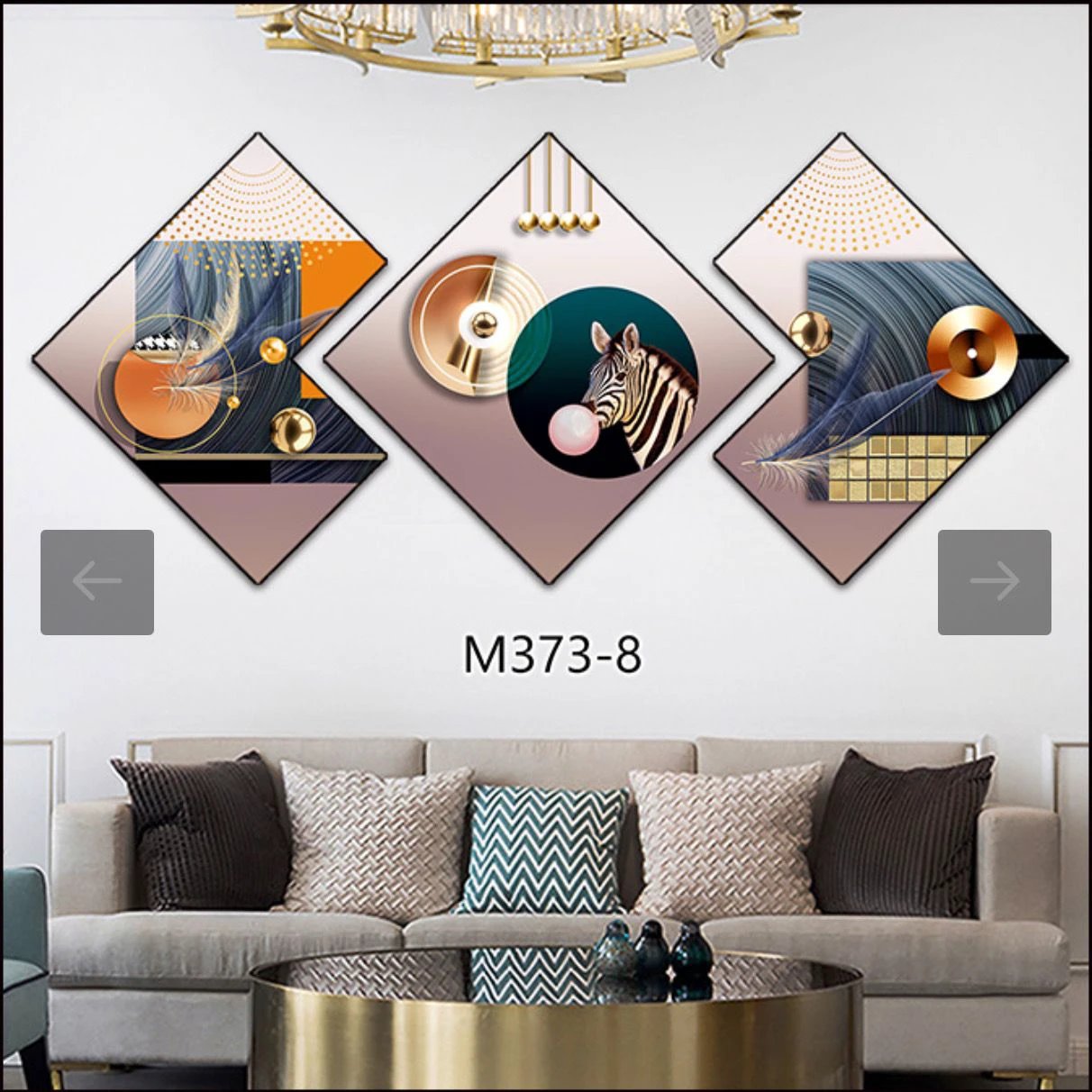 3 Piece 3D Abstract Art Crystal Porcelain Painting with Aluminum Alloy Frame 50x50cm Decor Paintings