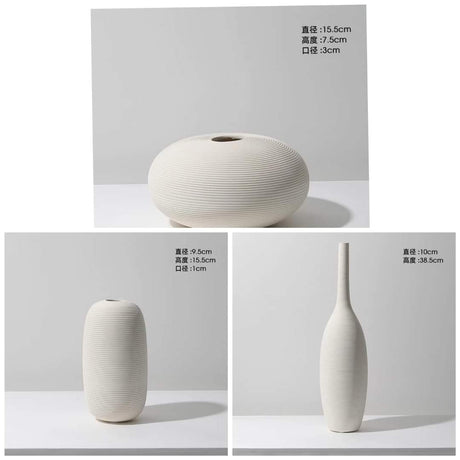 3 Piece Elegant White Ceramic Vase Set Minimalist Decorative Vases for Modern Interiors.