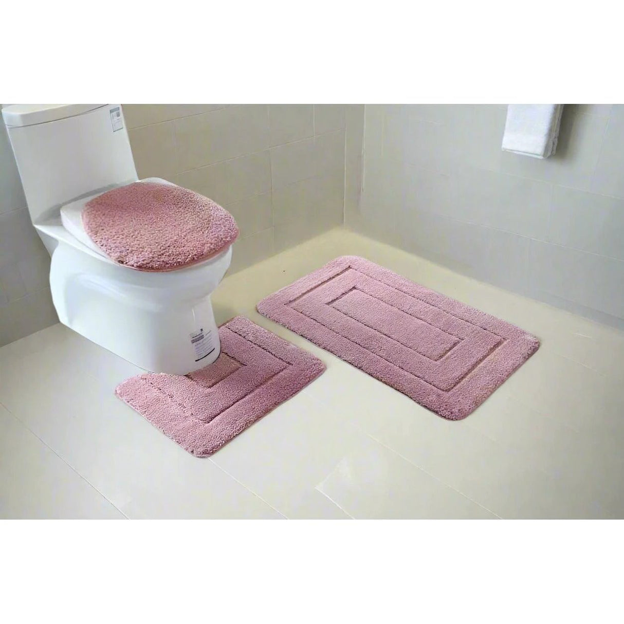 3 Piece Flocking Toilet Set | Includes Big Mat, Toilet Lid Cover, and Contoured Floor Mat | Decorative and Functional Bathroom Accessories Rugs And Carpets Toilets