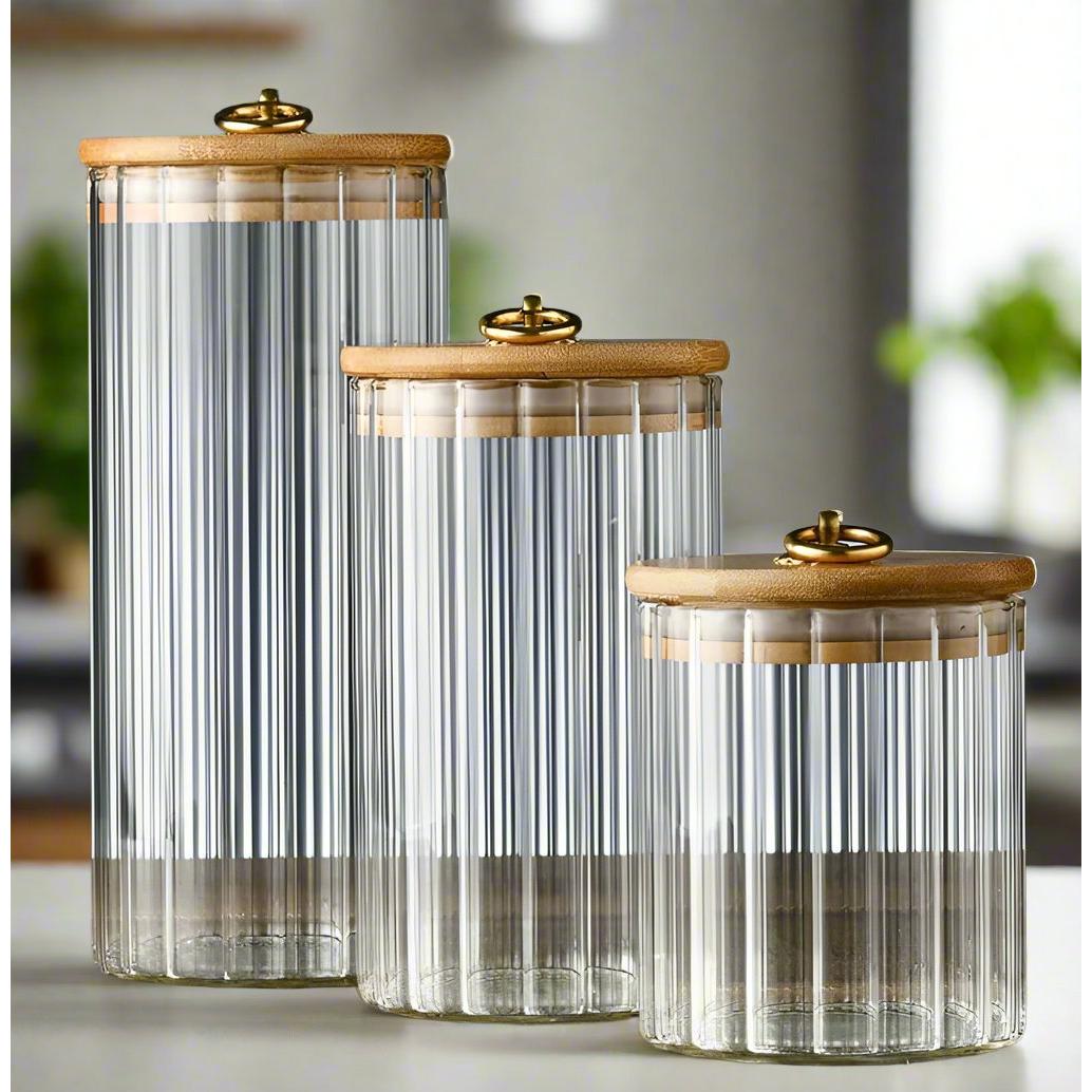 3 Piece Glass Storage Jars with Bamboo Lids
