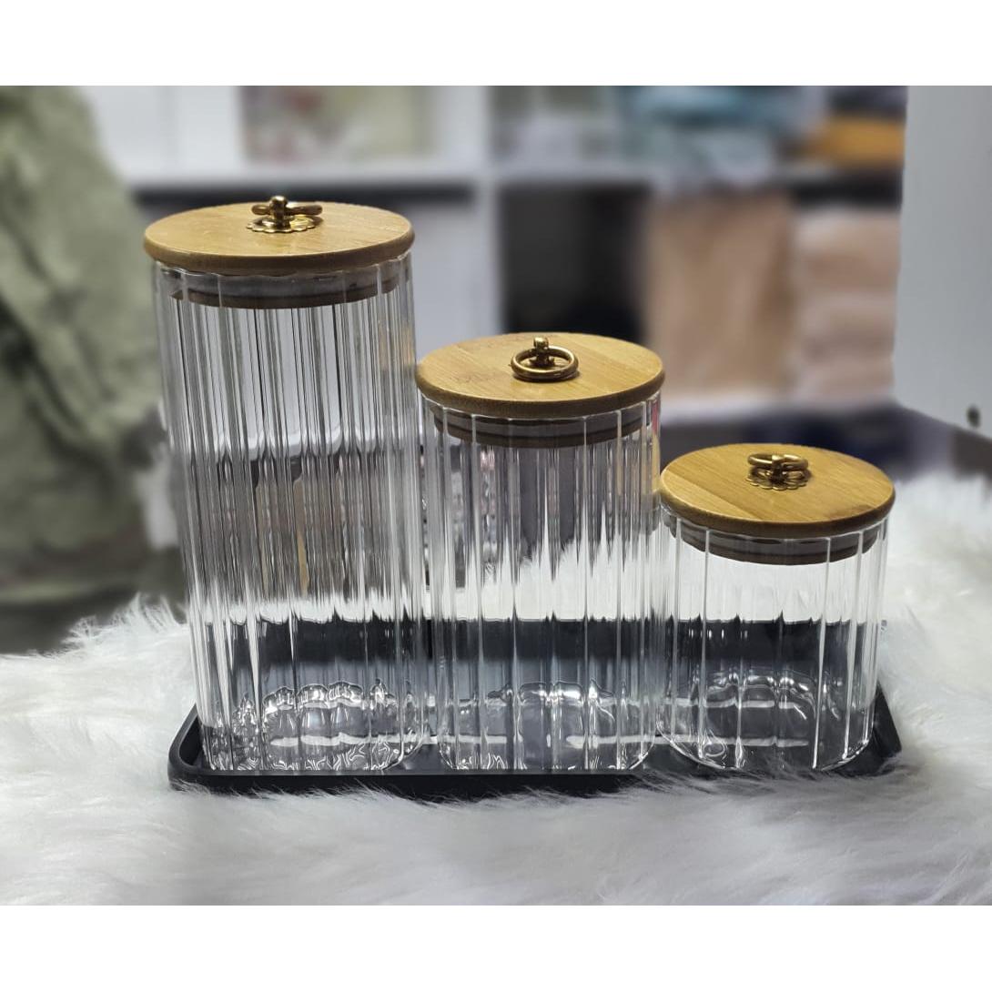 3-Piece Set Glass Storage Jars with Airtight Bamboo Lids | Candy, Cookies, Pasta, Nuts, Oatmeal | Ideal for Coffee Bar & Kitchen