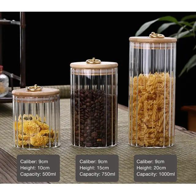 3-Piece Set Glass Storage Jars with Airtight Bamboo Lids | Candy, Cookies, Pasta, Nuts, Oatmeal | Ideal for Coffee Bar & Kitchen