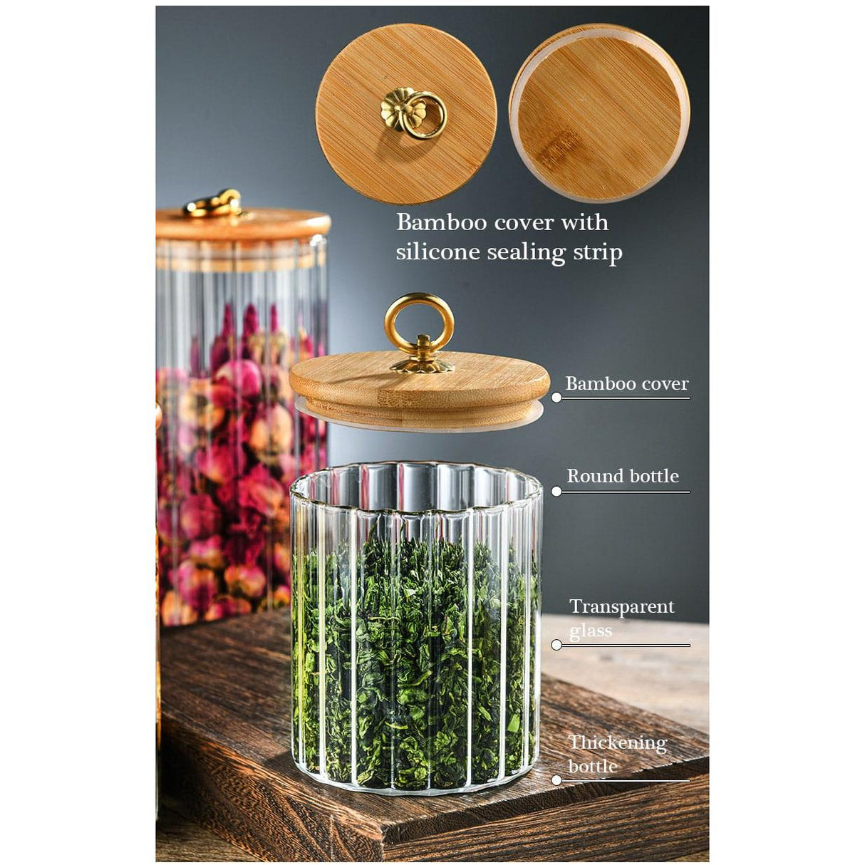 3-Piece Set Glass Storage Jars with Airtight Bamboo Lids | Candy, Cookies, Pasta, Nuts, Oatmeal | Ideal for Coffee Bar & Kitchen