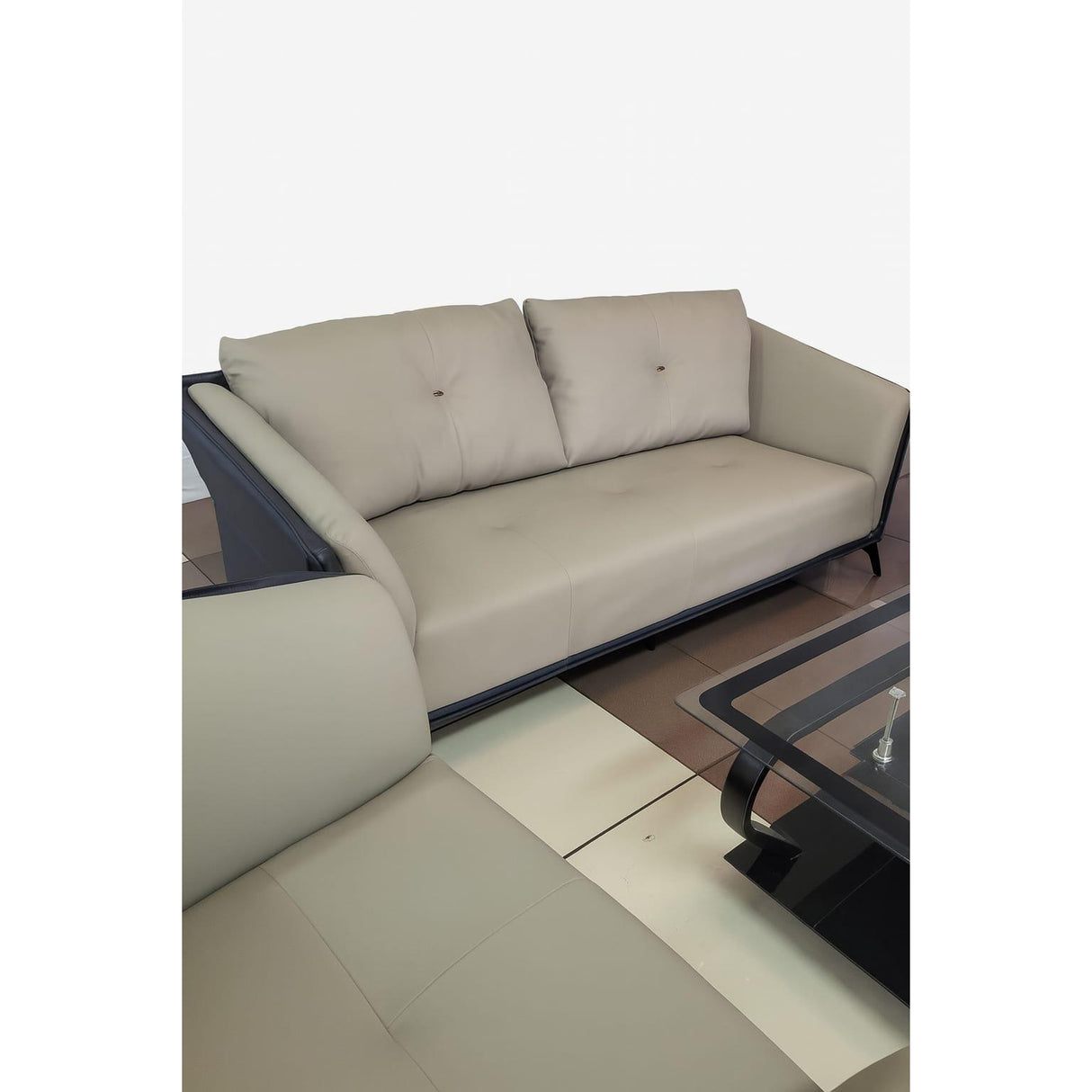 3 Seater and 2 Armchairs Modern Fabric and Leather Sofa Set