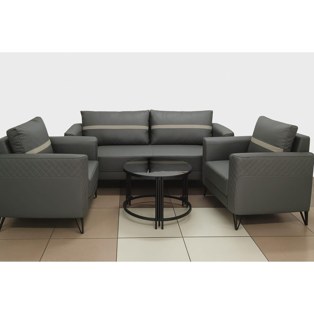3 Seater and 2 Armchairs Modern Leather Sofa Set with Metal Legs