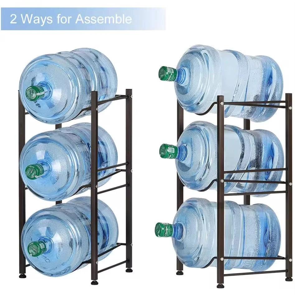 3-Tier Heavy-Duty Water Bottle Holder Rack – Space-Saving Carbon Steel Storage | Black Kitchen Counter & Beverage Station Organizers