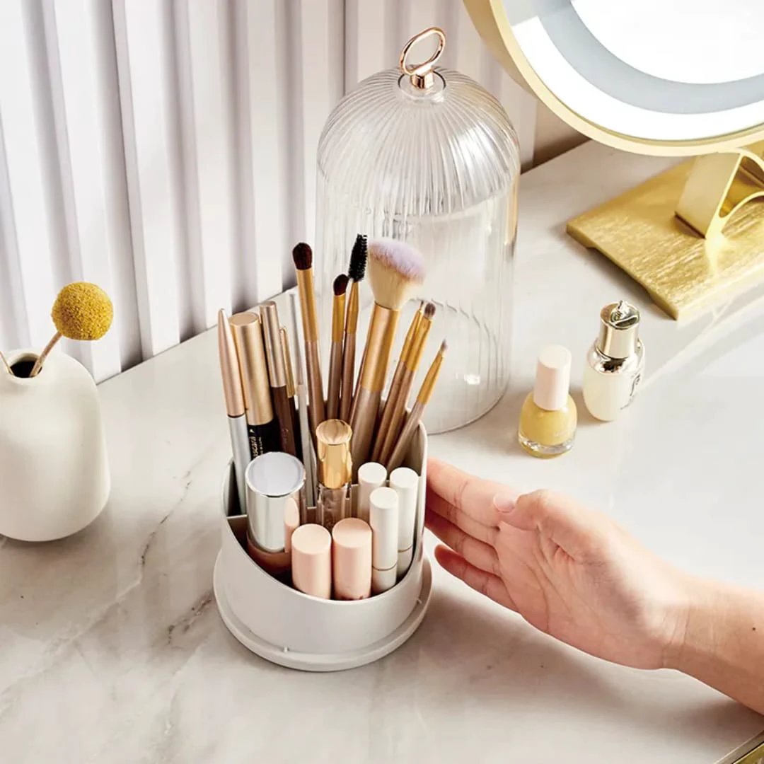 3 Tier Makeup Brush Organizer with Lid & Removable Divider Elegant & Functional Storage Makeup Organizers Makeup Brushes