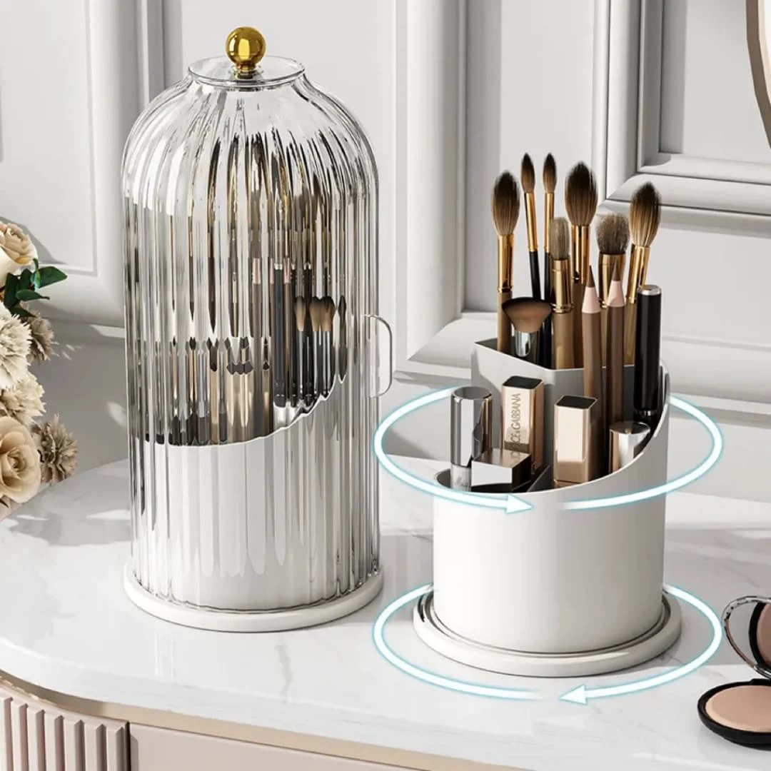 3 Tier Makeup Brush Organizer with Lid & Removable Divider Elegant & Functional Storage Makeup Organizers Makeup Brushes