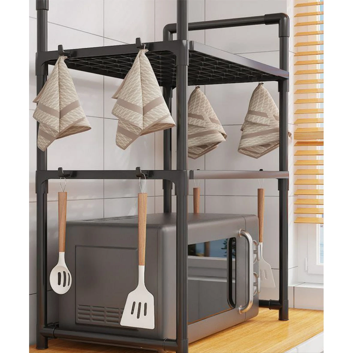 3 Tier Microwave Stand & Multipurpose Carbon Steel Storage Rack Kitchen Storage Racks Household Storage Caddies