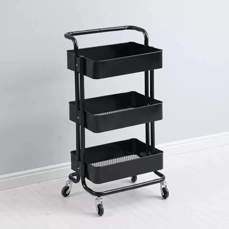 3 Tier Movable Trolley Storage Rack Full Metallic Rolling Organizer for Kitchen Salon & Bathroom industrial storage Kitchen Organizers