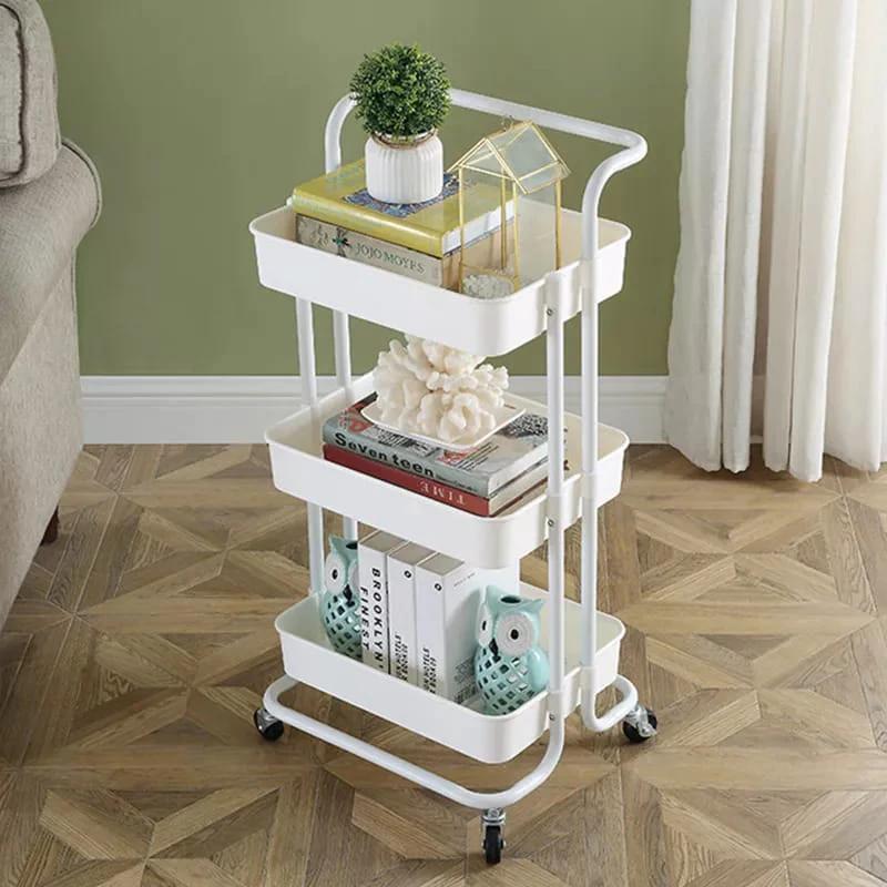 3 Tier Movable Trolley Storage Rack Full Metallic Rolling Organizer for Kitchen Salon & Bathroom industrial storage Kitchen Organizers