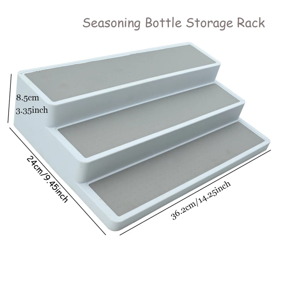 3 Tier Plastic Non-Slip Spice Rack | Waterproof Kitchen Pantry & Cabinet Organizer | Multi-Purpose 3 Tier Spice Shelf in Grey & White