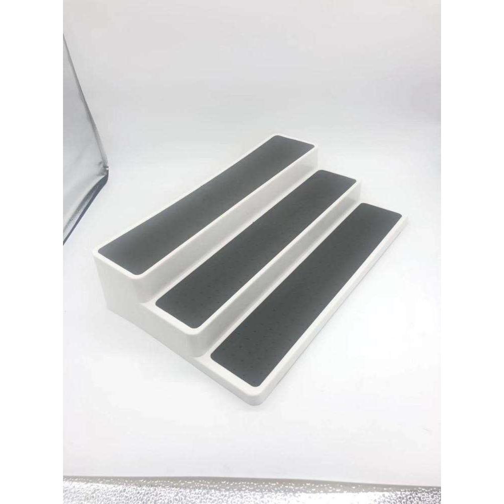 3 Tier Plastic Non-Slip Spice Rack | Waterproof Kitchen Pantry & Cabinet Organizer | Multi-Purpose 3 Tier Spice Shelf in Grey & White