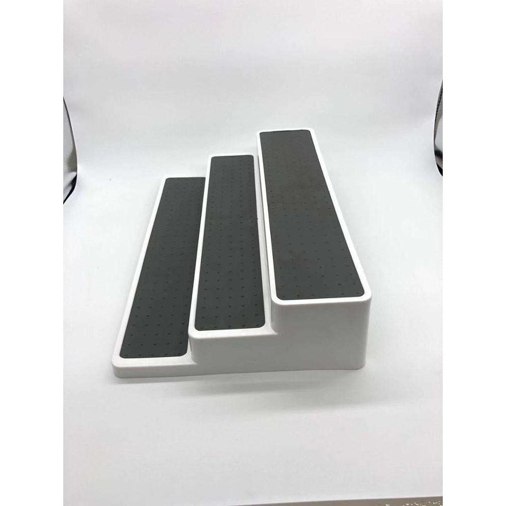 3 Tier Plastic Non-Slip Spice Rack | Waterproof Kitchen Pantry & Cabinet Organizer | Multi-Purpose 3 Tier Spice Shelf in Grey & White