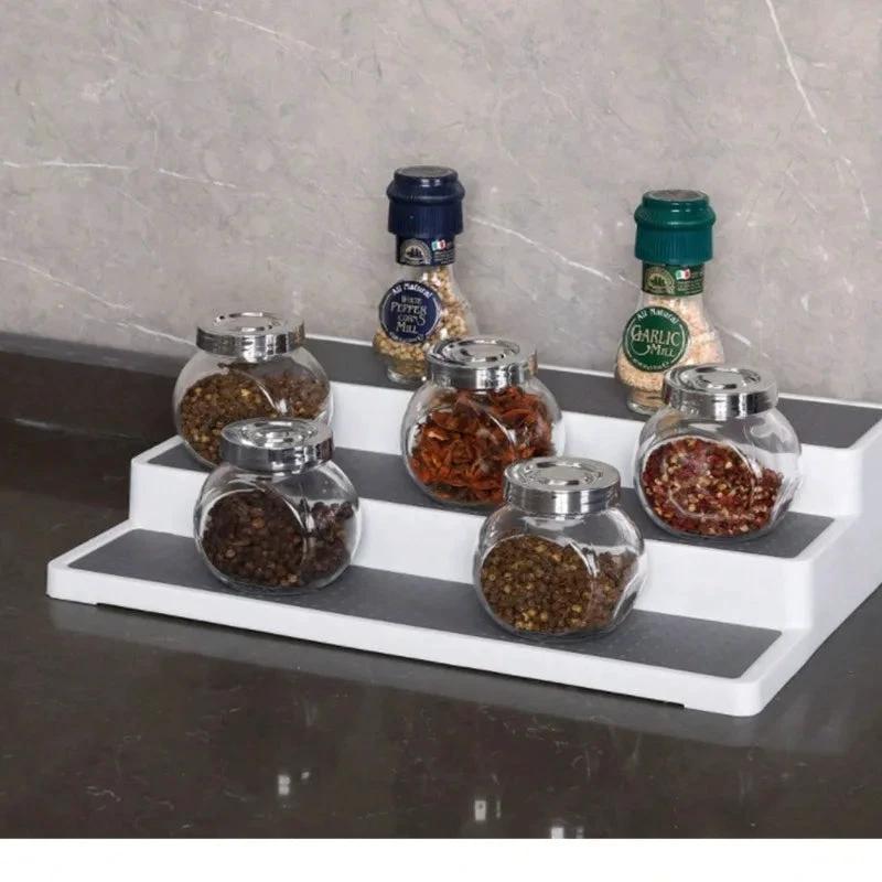 3 Tier Spice Rack Nonslip Storage Organizer with Stepped Design Kitchen Spice Organizers