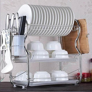 3 Tier Stainless Steel Dish Rack with Cutlery and Cup Holders