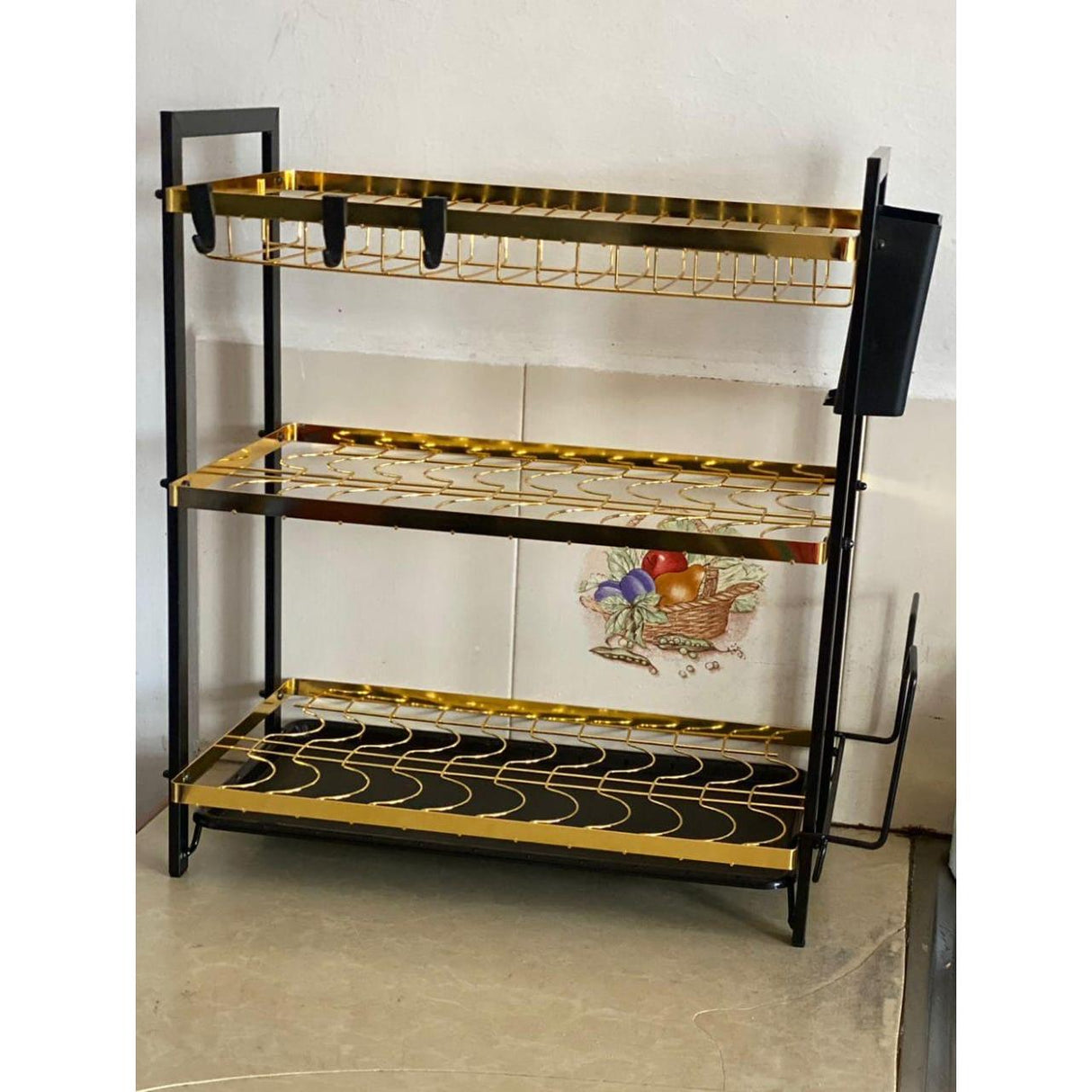 3Tier Dishrack SpaceSaving Kitchen Dish Organizer in Gold and Black