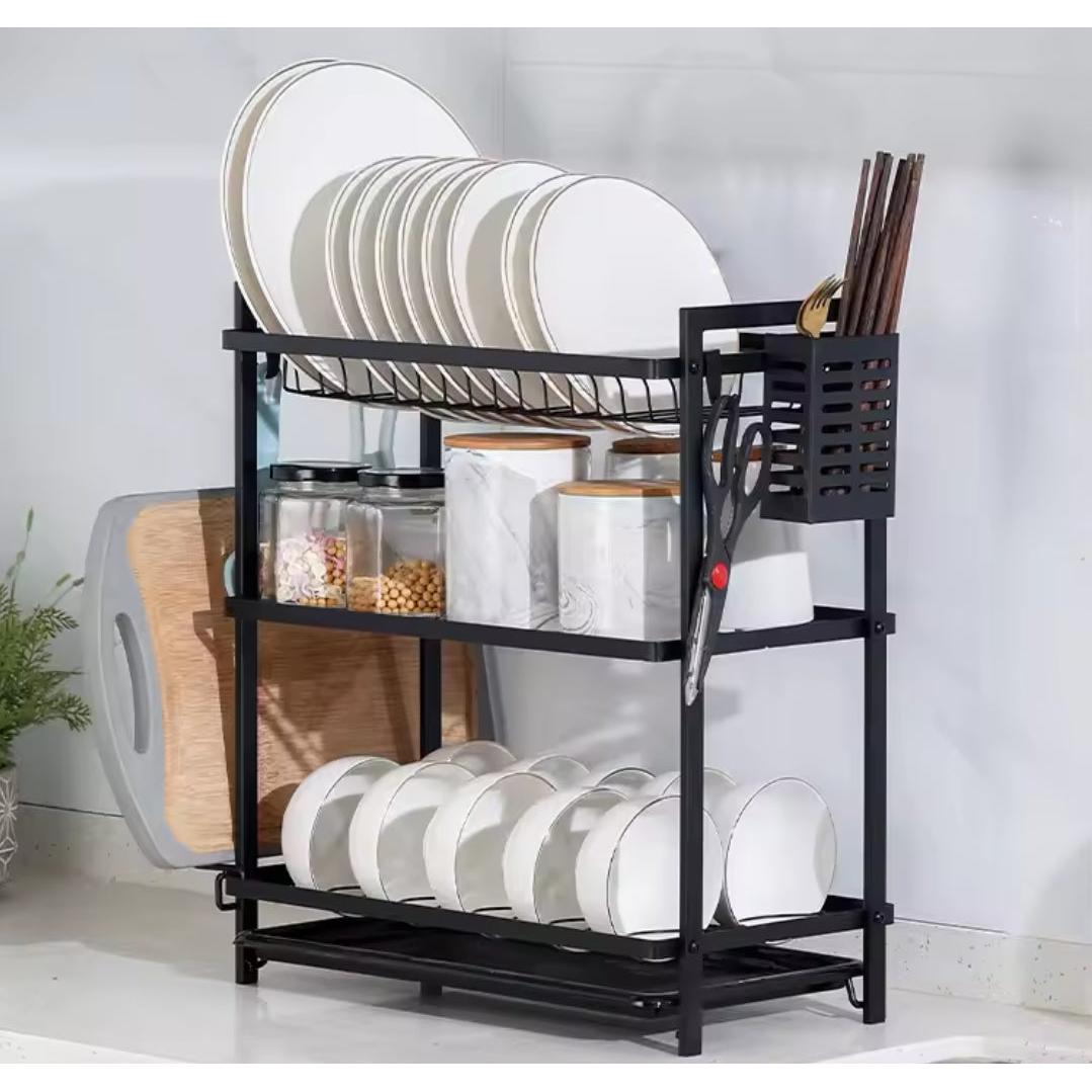 3Tier Dishrack SpaceSaving Kitchen Dish Organizer in Gold and Black