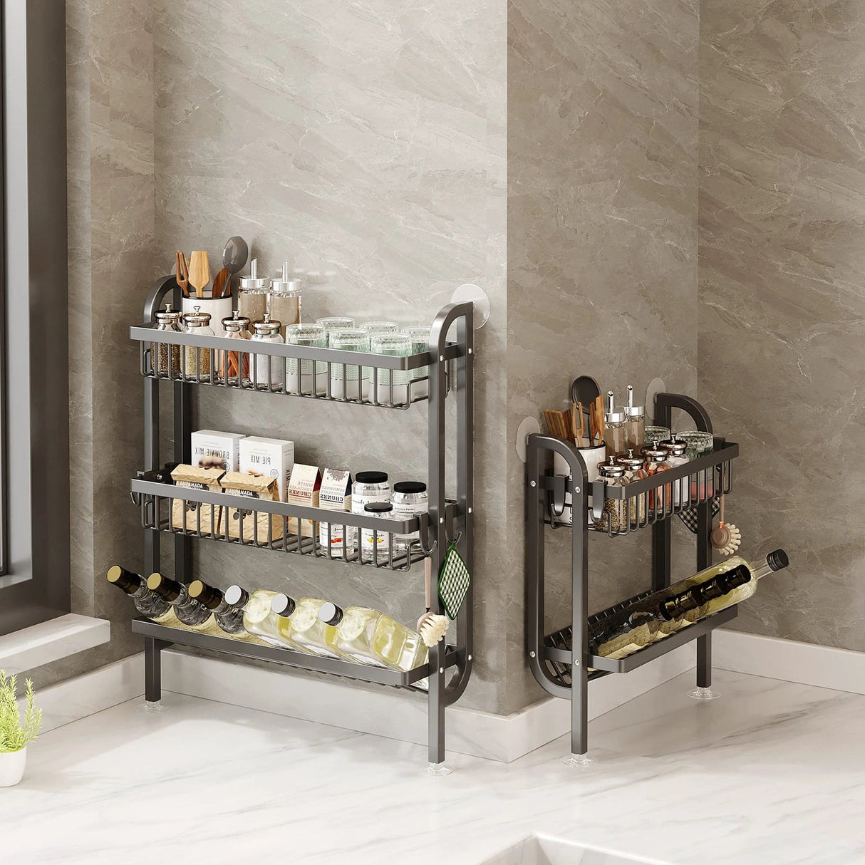 3-Tier Wall-Mounted Kitchen Storage Rack with Rust-Resistant Metal Frame Kitchen Racks Kitchen Organizers