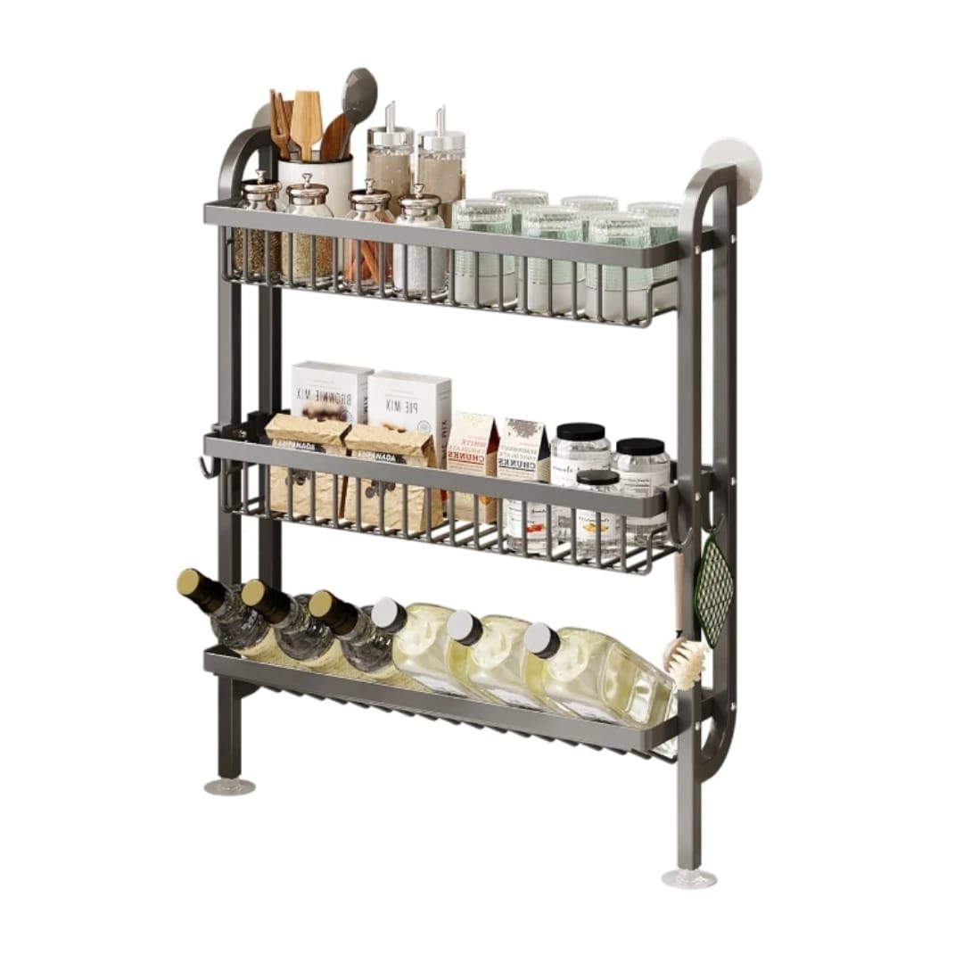 3-Tier Wall-Mounted Kitchen Storage Rack with Rust-Resistant Metal Frame