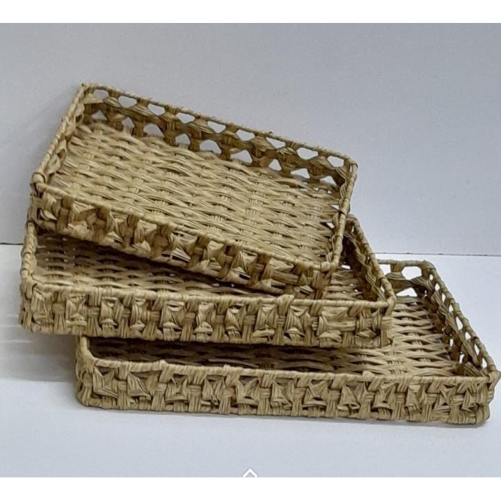 3 in 1 Handmade Rattan Deco Style Trays – Rectangular and Circular Options