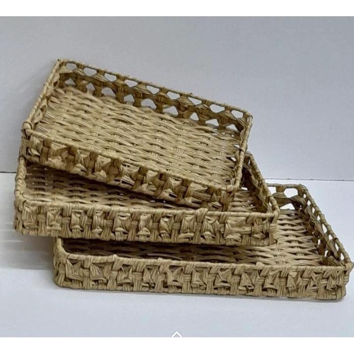 3 in 1 Handmade Rattan Deco Style Trays – Rectangular and Circular Options General Home - Decor Decorative Trays