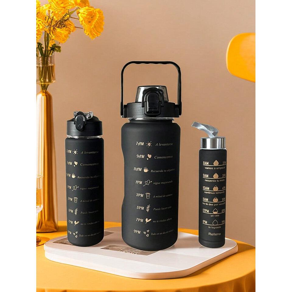 3 in 1 Motivational Water Bottle – 2L, 800ml, 300ml Capacity for Hydration on the Go