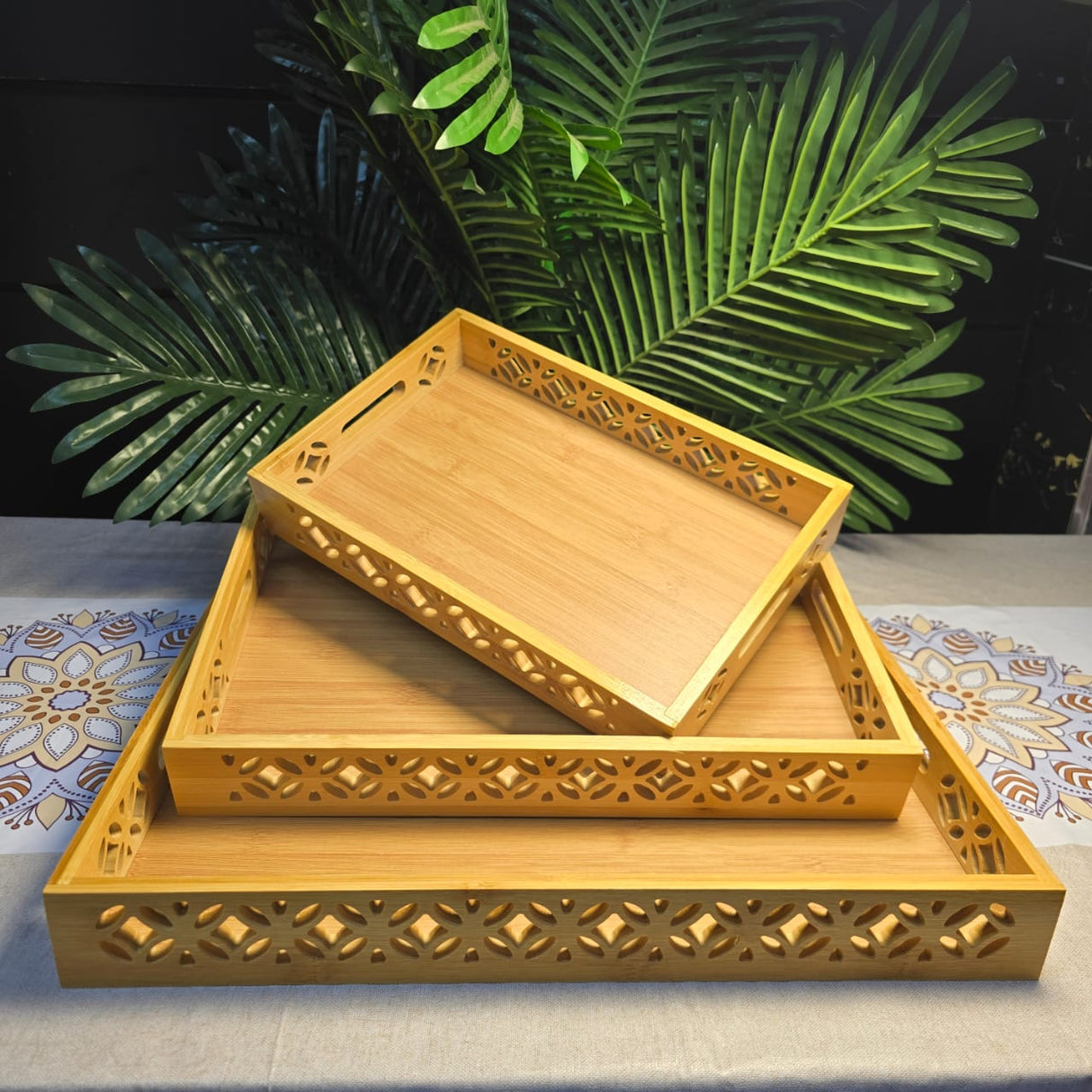 3-in-1 Multi-Functional Bamboo Serving Trays – Nesting Design for Versatile Use