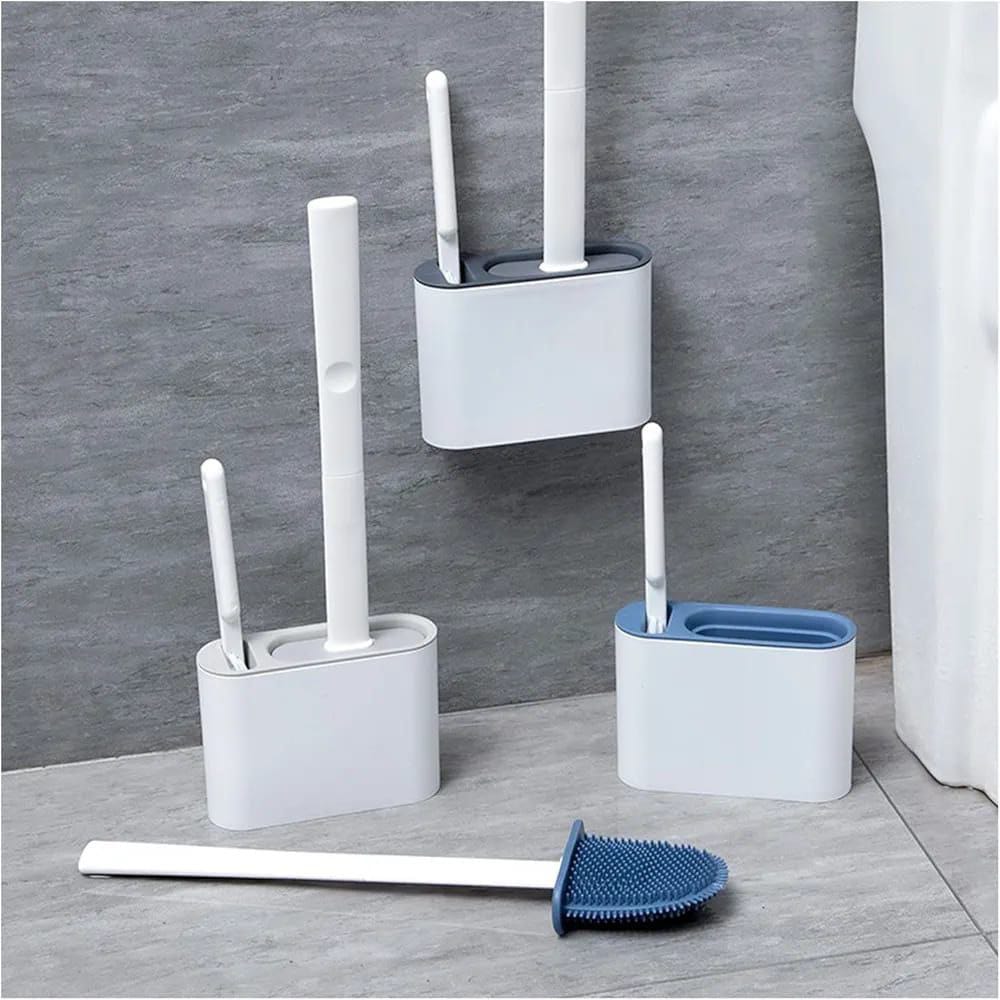 3 in 1 Toilet Brush Set Silicone TPR Soft Head Wall Mounted & Floor Stand