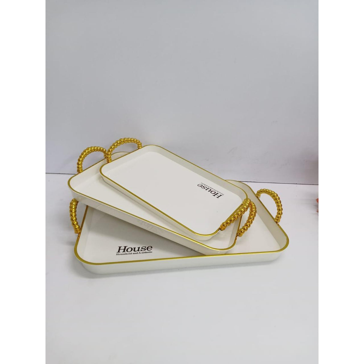 3 in 1 Tray with Gold Handle White with Gold Accents, Elegant Multi Purpose Serving Tray