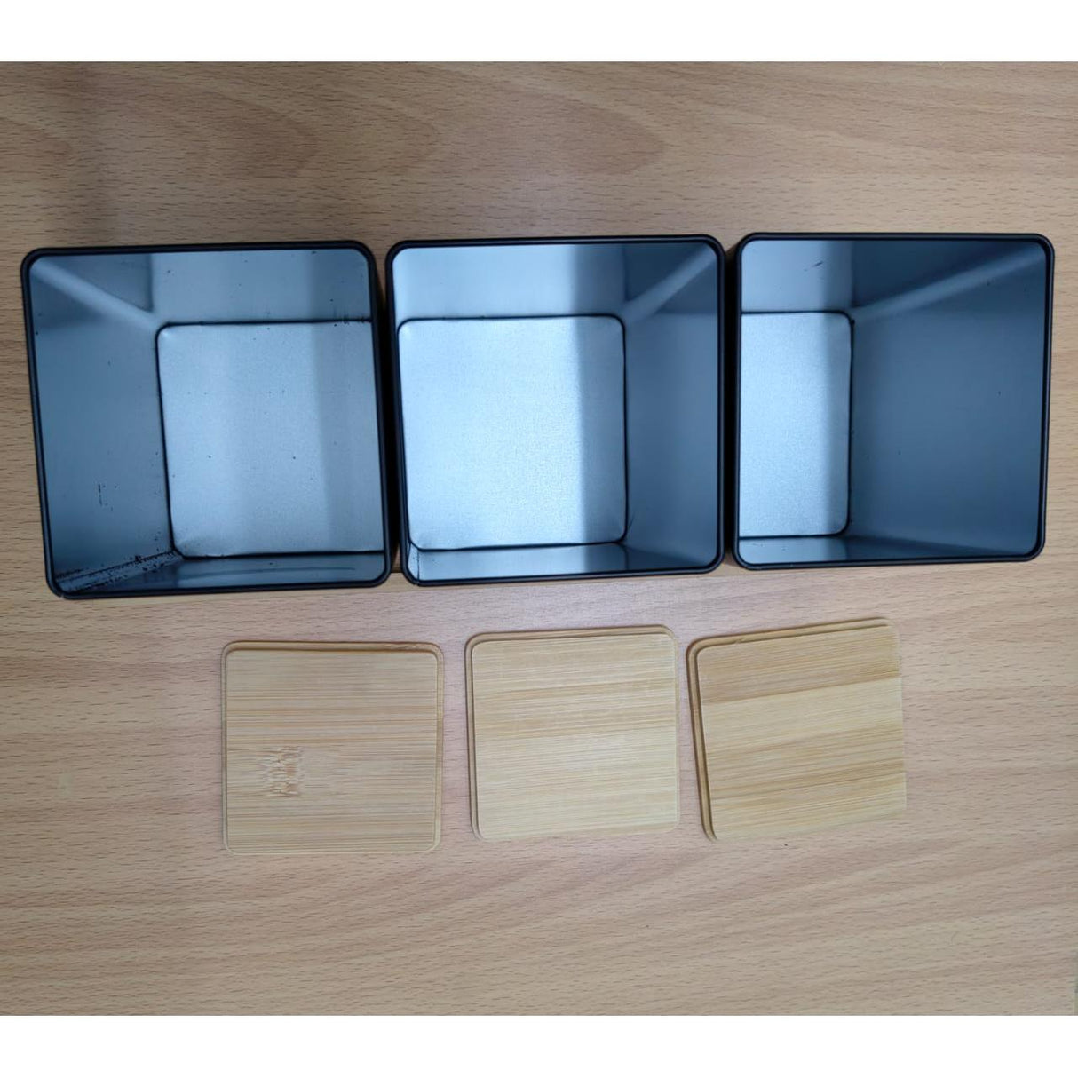 3-piece Coffee Sugar Tea Canister Set with Wooden Lid | Kitchen Storage Organizer