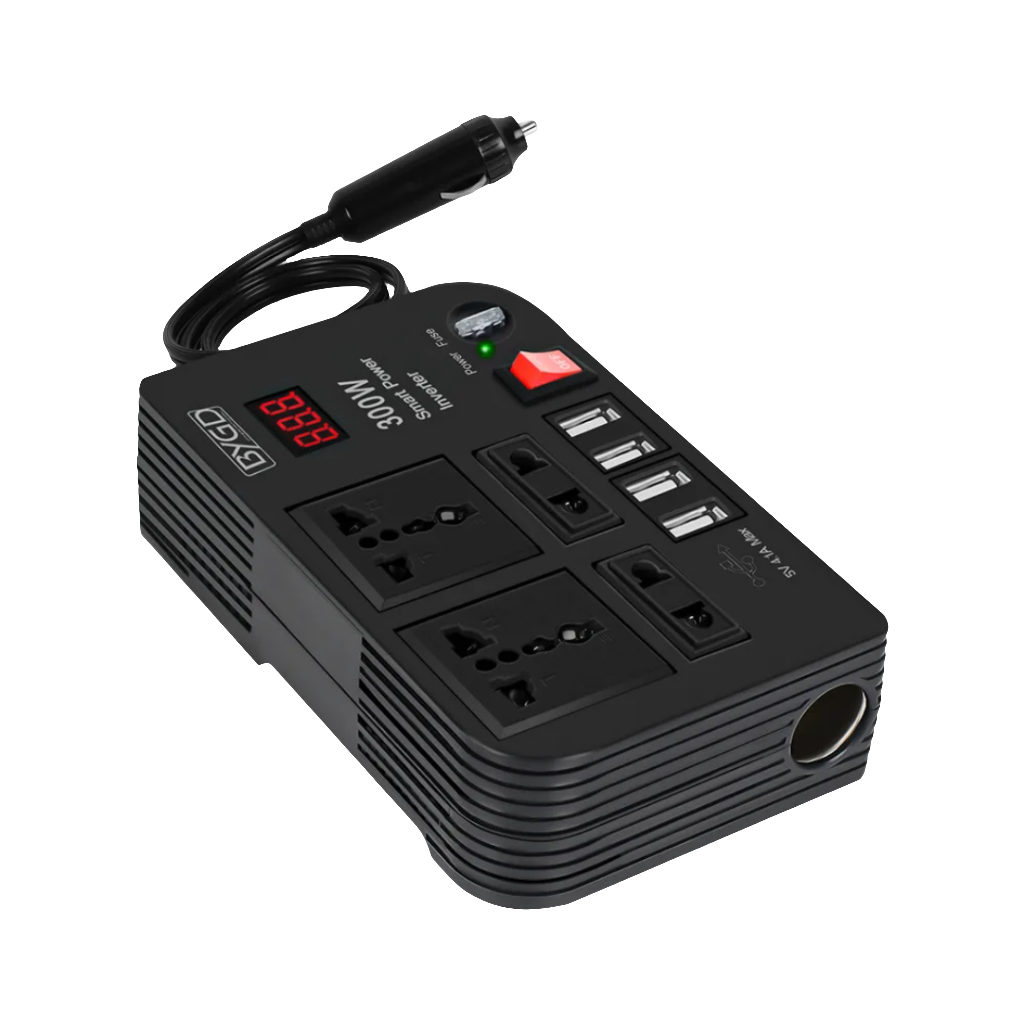 300W Car Power Inverter 12V to 220V Converter with 4 USB Ports & 2 AC Sockets.