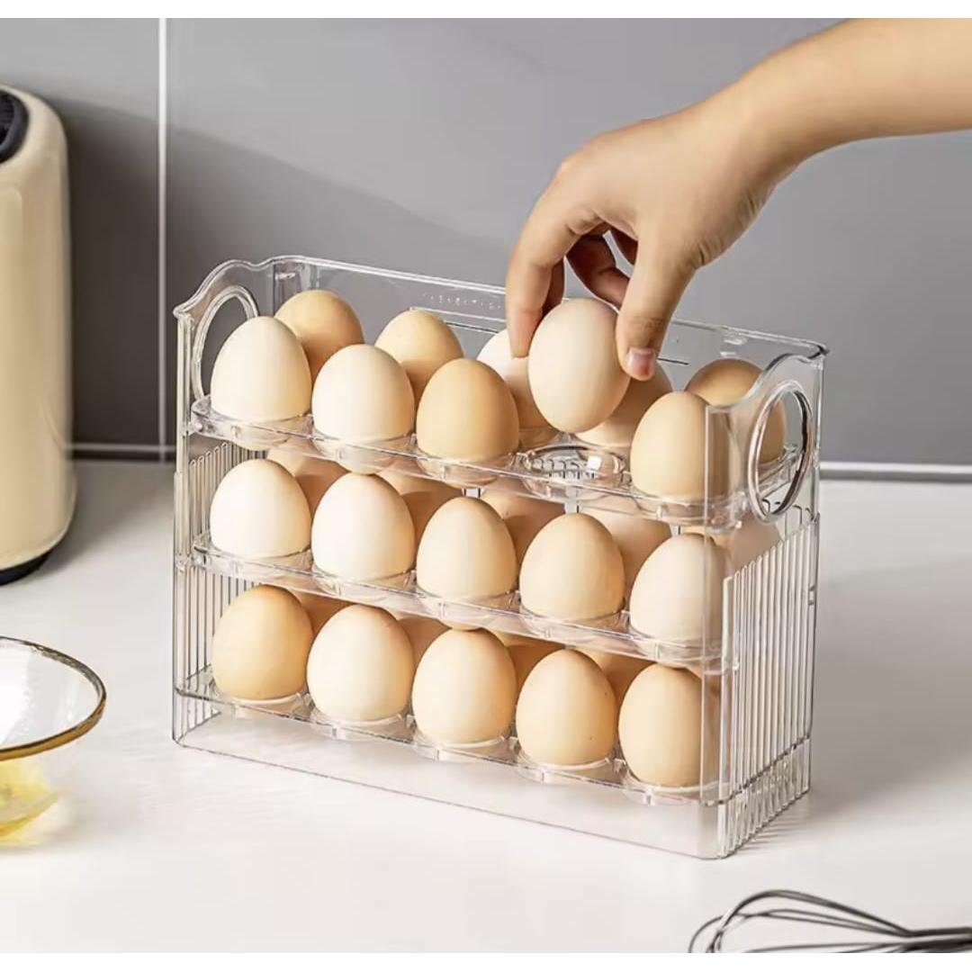 30pcs Transparent Egg Storage Tray with Handle – Large Capacity Organizer
