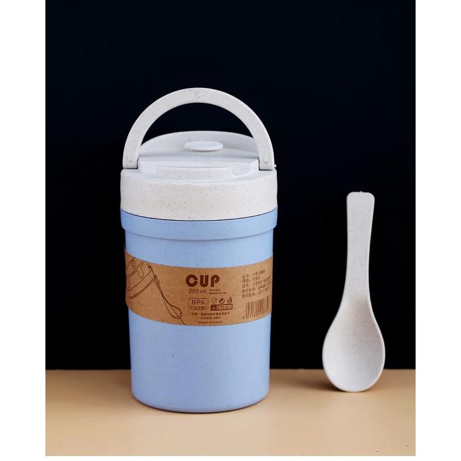 350ml Wheat Straw Soup Cup with Spoon – Leak-Proof and Eco-Friendly Thermoses