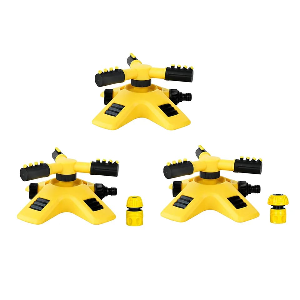 360° Rotating Garden Sprinkler with Inlet & Outlet 3-Arm Automatic Lawn Watering Tool