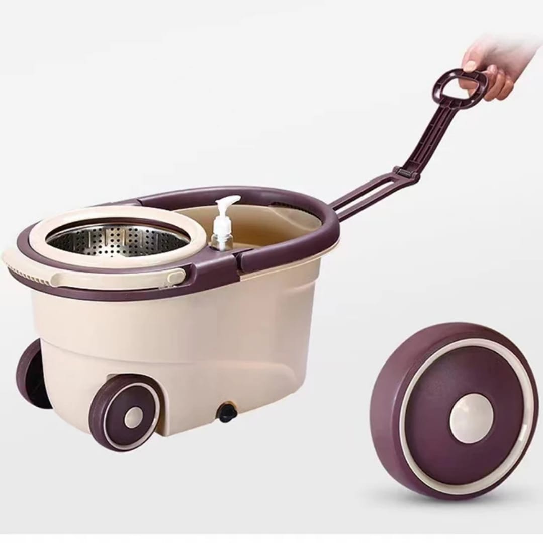360° Spin Mop with Bucket and Dehydration Basket with 2 Mop Heads