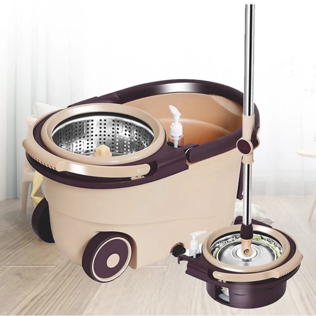360° Spin Mop with Bucket and Dehydration Basket with 2 Mop Heads