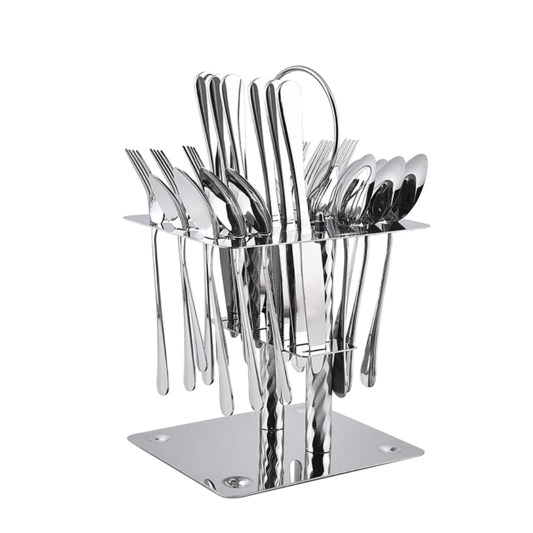 36pcs Cutlery Set with Unique Stand – Elegant Table Spoons, Tea Spoons, and Forks