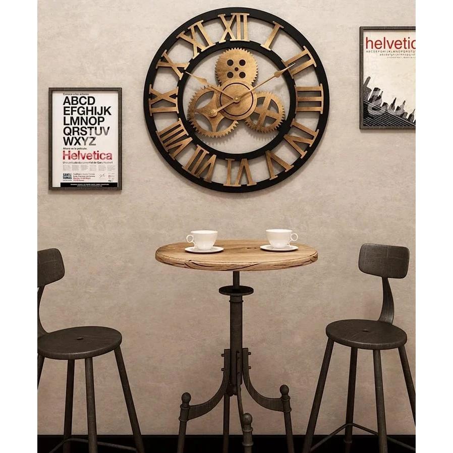 3D Roman Vintage Gear Pocket Wall Clock Gold, Antique Style Living Room Decor