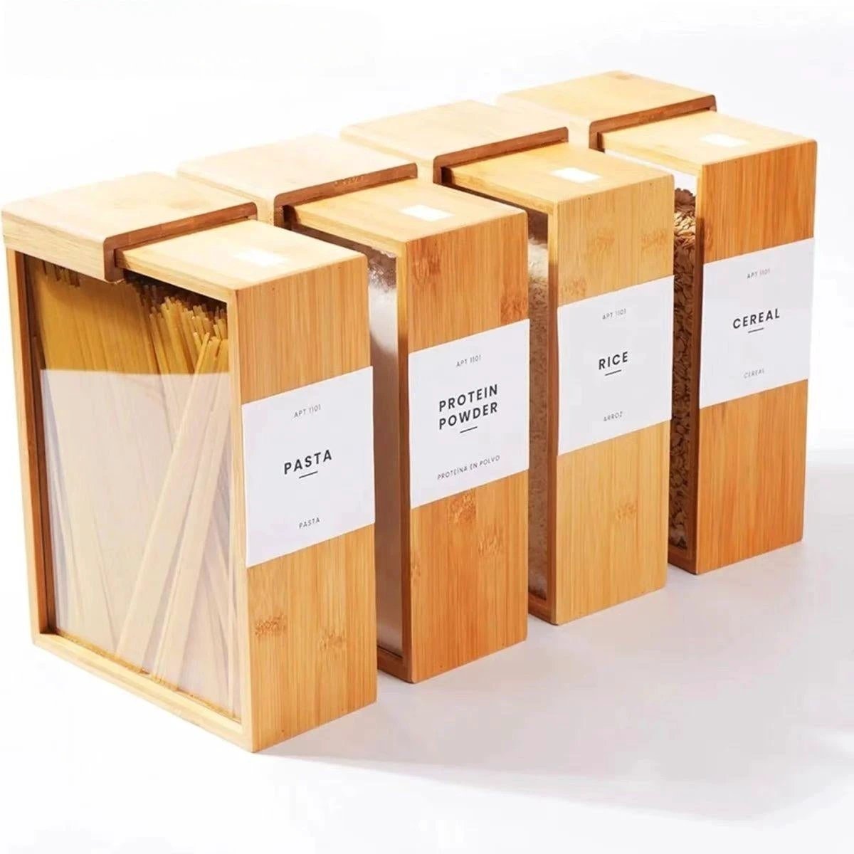 3L Bamboo Dry Food and Cereals Storage Container – Glass with Bamboo Lid food storage Food Storage Containers