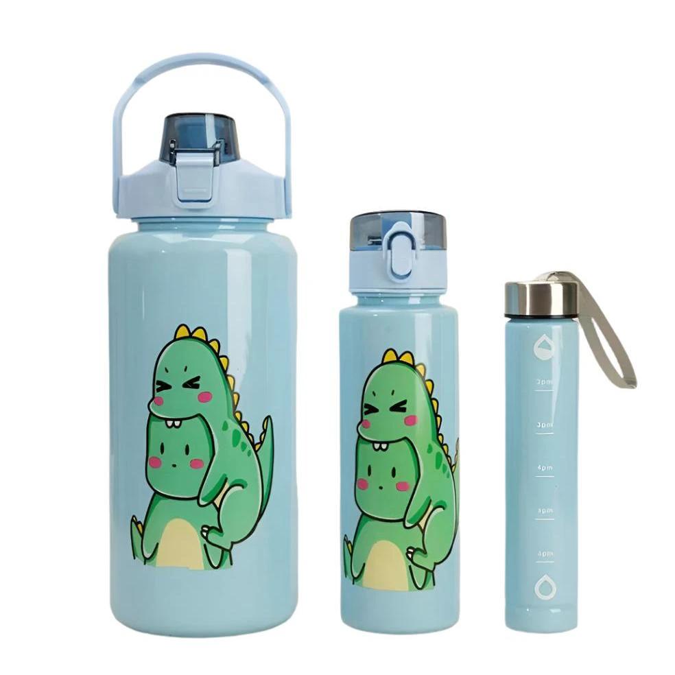 3in1 Motivational Water Bottles Set | Tomato Design | 2000ml, 900ml, 300ml Sizes Lunch Boxes & Bottles Water Bottles