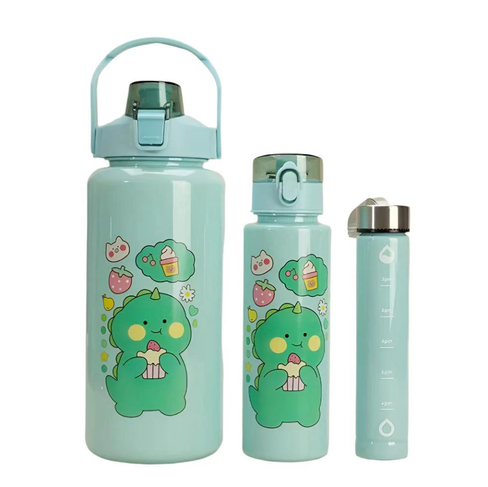 3in1 Motivational Water Bottles Set | Tomato Design | 2000ml, 900ml, 300ml Sizes Lunch Boxes & Bottles Water Bottles