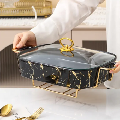 3pc Marble PorcelainModern Chafing Dish Set Sizes 11" 13" 15"