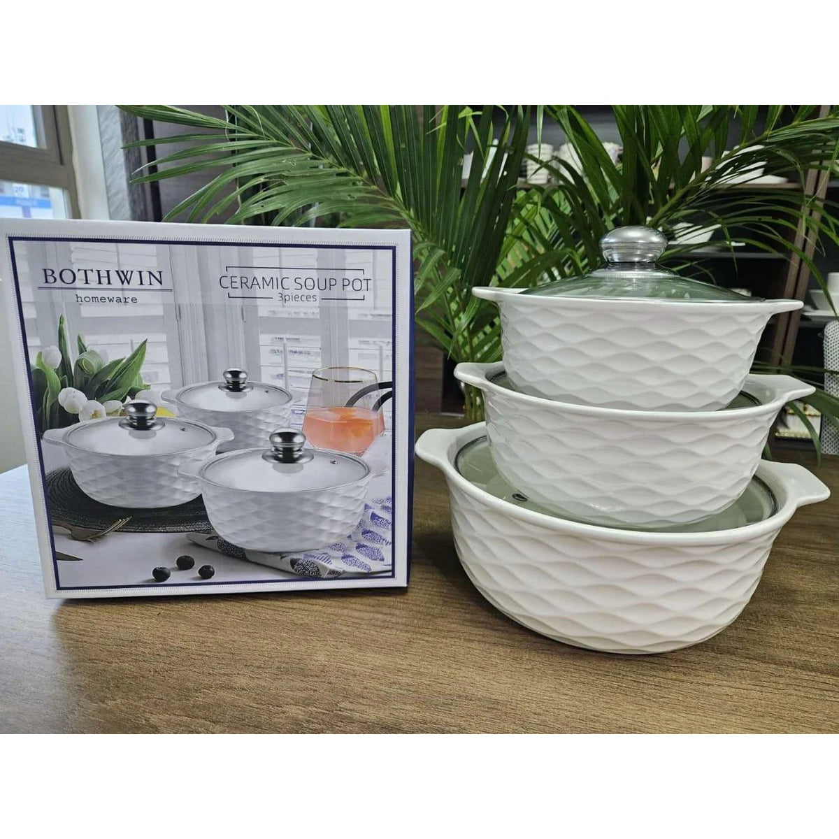 3pcs Ceramic Casserole Serving Dish Set with Glass Covers Cookware Serveware