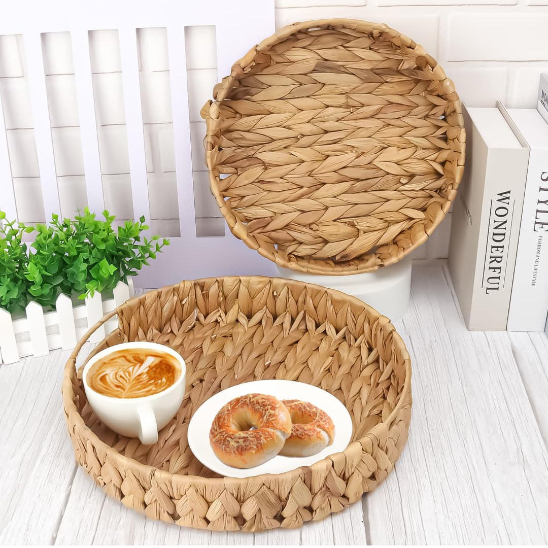 3pcs Decorative Handmade Wicker Tray Set Without Handles