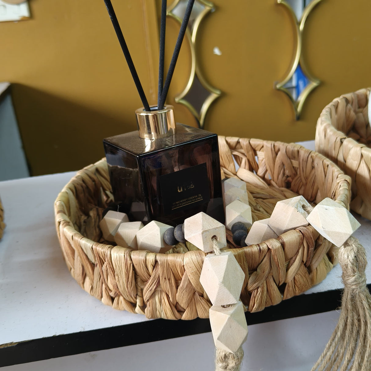 3pcs Decorative Handmade Wicker Tray Set Without Handles