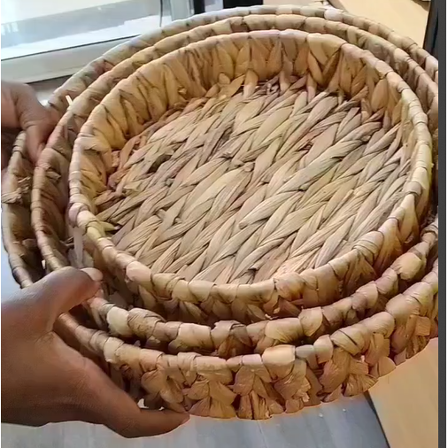 3pcs Decorative Handmade Wicker Tray Set Without Handles